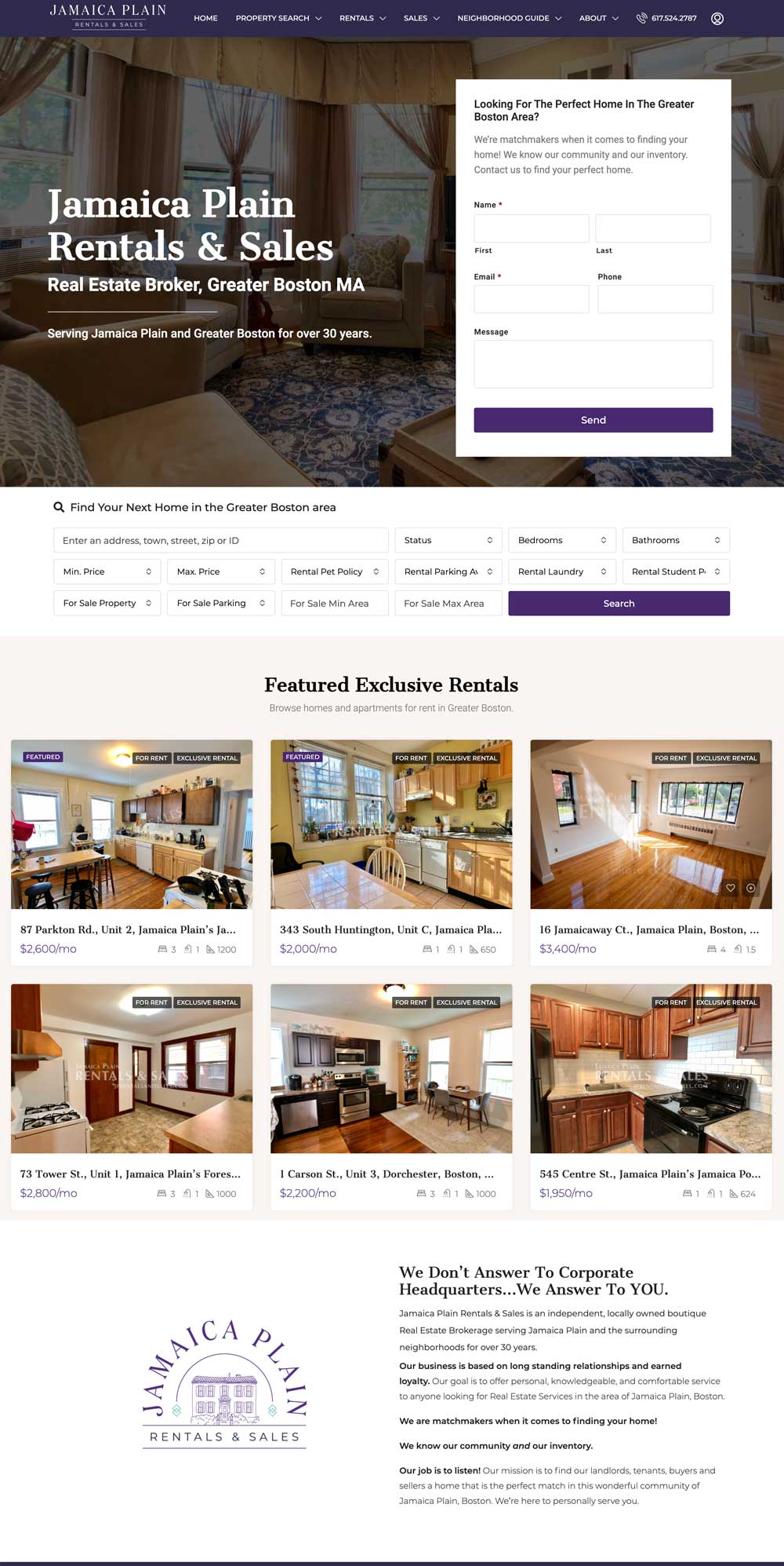 jamaica plain rentals & sales website screenshot