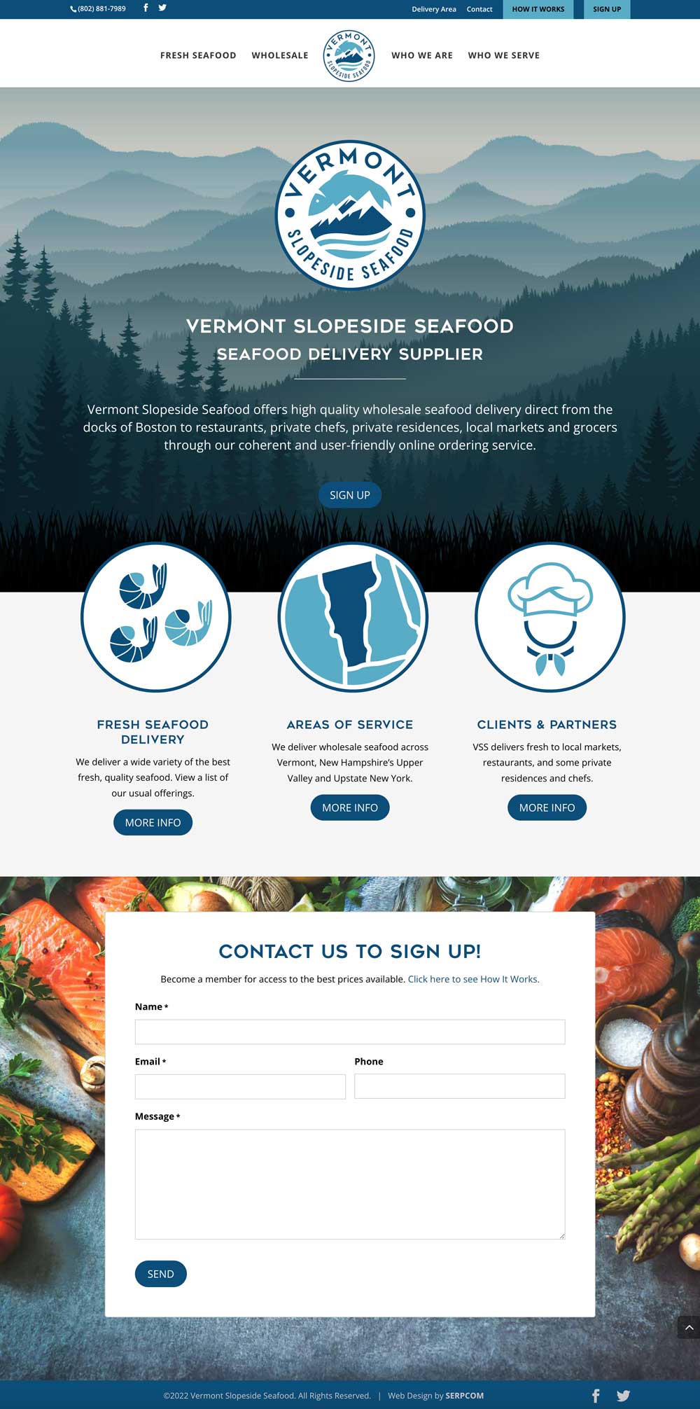 Vermont Slopeside Seafood website screenshot