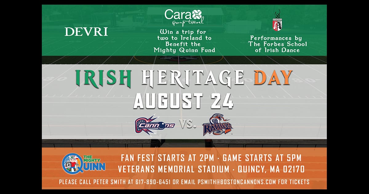 Irish Heritage Day August 24 Cannons vs Rattlers quinn event