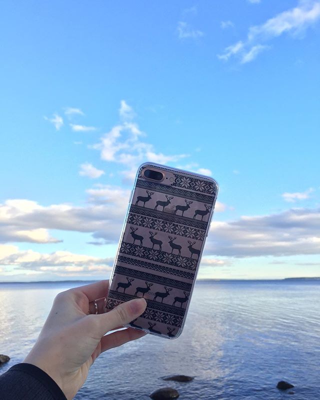 Love this pic of our Nordic Deer Pattern case ?️ find it now in our Transparent category - only $14 for all sizes!#nordic #phonecase #winter #sunset