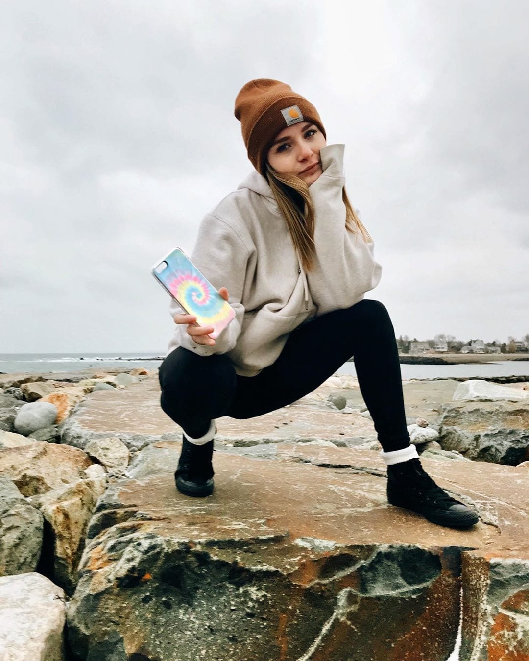 stormy weather here in mass ? ft. the pastel tie dye case - get yours now on WWW.CASESBYKATE.COM • • • • • • #phonecases #iphonexr #model #ad #storm #massachusetts #smallbusiness