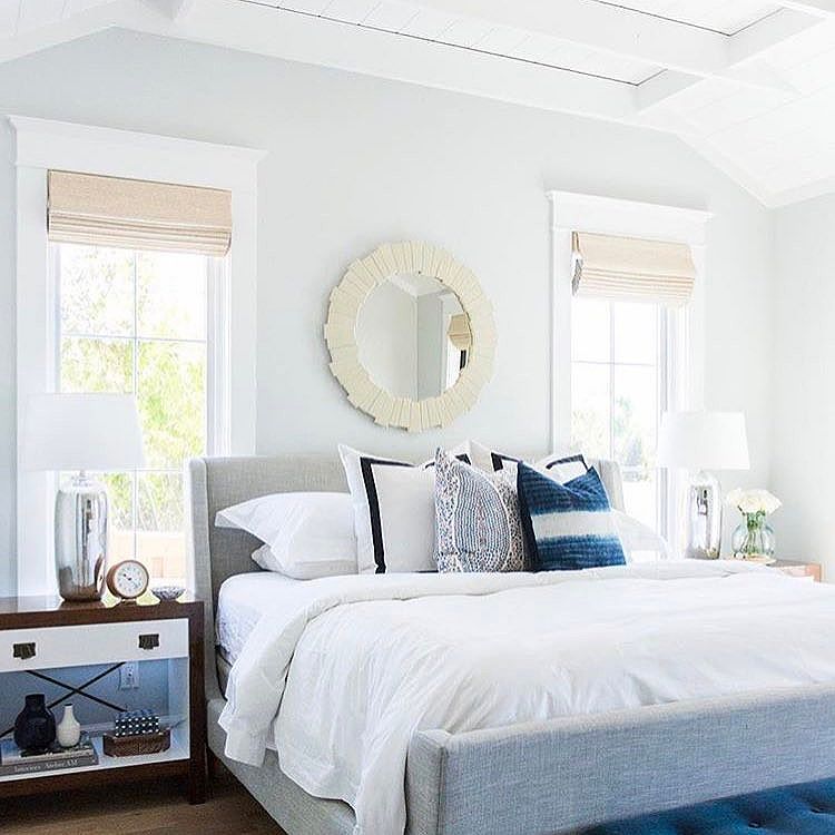 Inspiration from @studiomcgee for upcoming master bedroom project. Love everything about this space  #masterbedroom #peaceful #benjaminmoore #homedecor #interiordesign #homestaging #maine #heartenhome