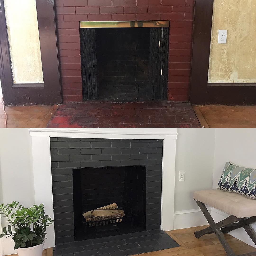 Some paint and mortar and this fireplace is looking good #fireplace #homerenovation #homeremodel #homestaging #paintismagic #oldisnewagain #mainehomelife #renovating #portland #maine #bluebungalowproject #heartenhome